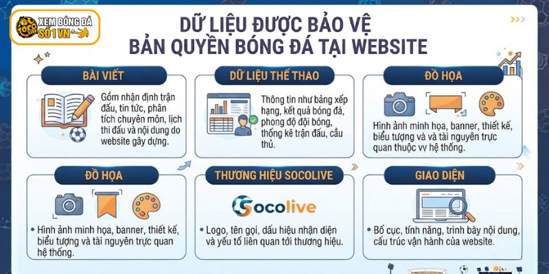 Bản Quyền Socolive - Bảo Vệ Thương Hiệu, Nội Dung Bóng Đá 3 Dữ liệu được bảo vệ bản quyền bóng đá tại website